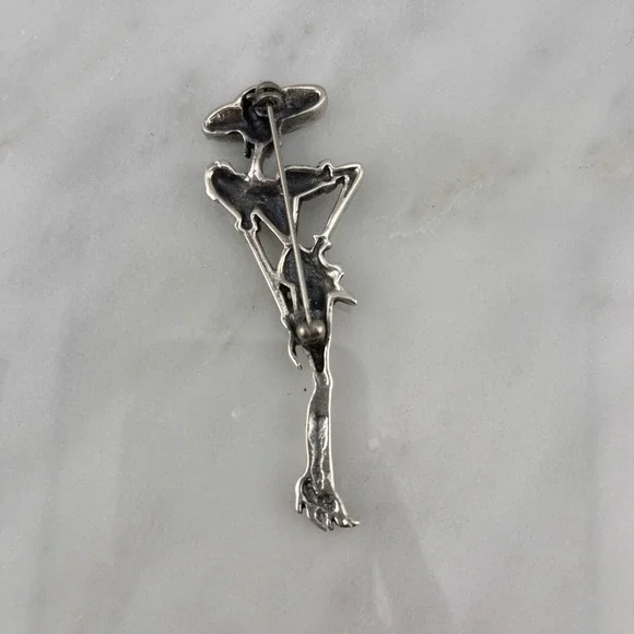 Sterling Silver 80s Diva Woman Big Hat Puff Sleeves Skirt Suit Heels Brooch Pin - Picture 2 of 6